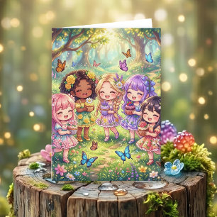 Carte Fille de la Fôret Enchantée Fête d'anniversaire