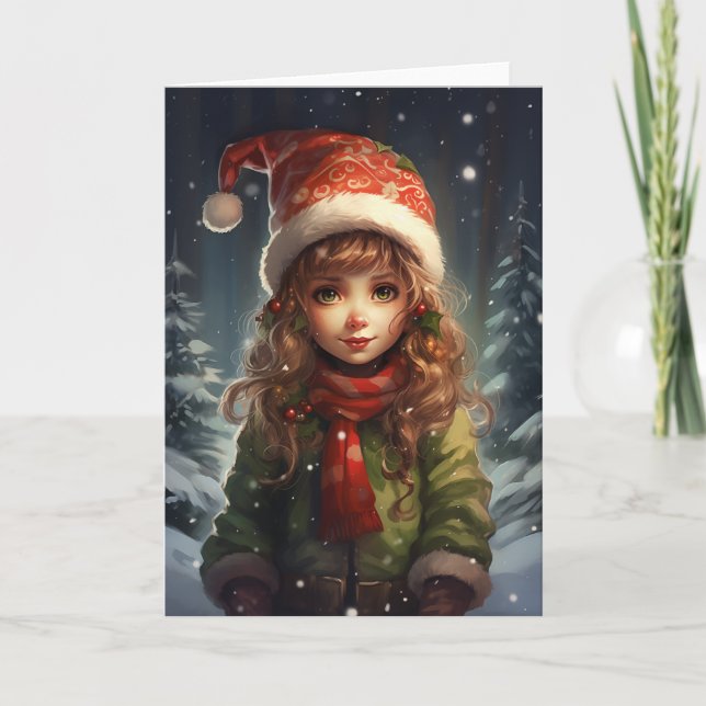 Carte Fille de Noël Elfe (Devant)