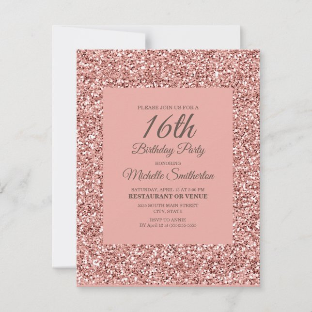 Carte Fille de Parties scintillant rose 16e anniversaire (Devant)