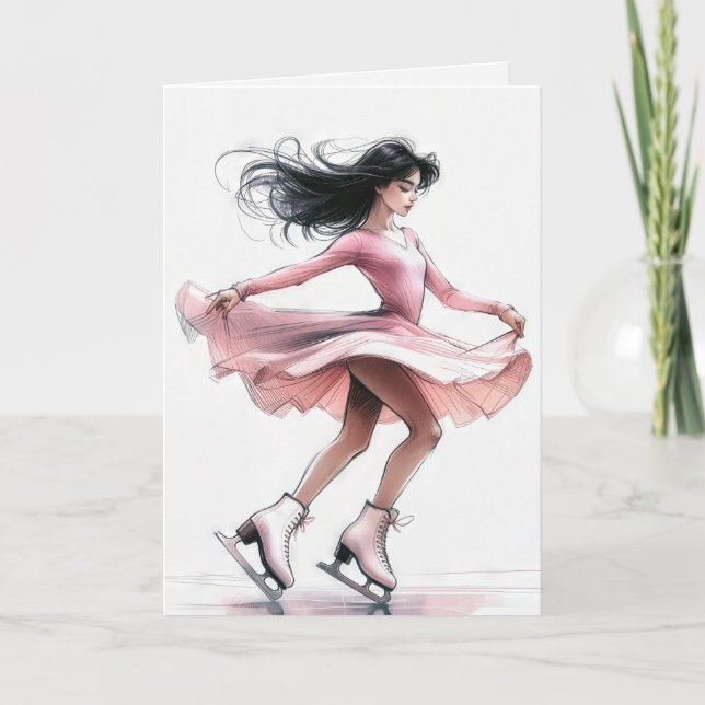 Carte Fille De Patinage Figure Anniversaire Avec Patins  (Devant)