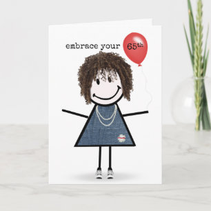 Carte Fille de stick figure pour 65e anniversaire avec b