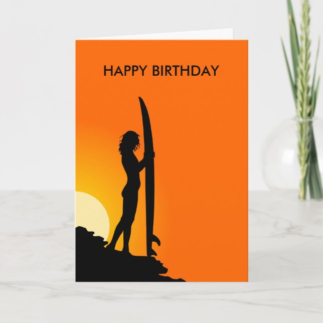 Carte Fille de surfer de coucher du soleil avec le (Devant)