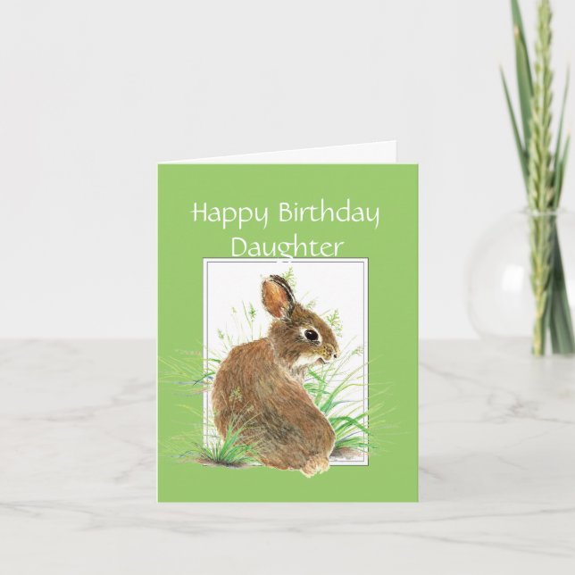 Carte Fille drôle d'anniversaire, lapin mignon, gâteau à (Devant)