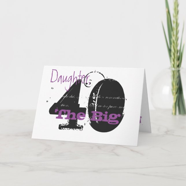 Carte Fille du 40e anniversaire, noir, texte violet, bla (Devant)