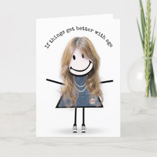 Carte Fille en bâtonnets avec baskets humour d'anniversa