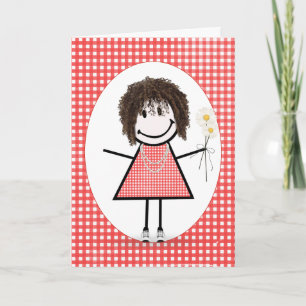 Carte Fille en bâtonnets d'anniversaire sur gingham roug