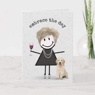 Carte Fille en bâtonnets pour anniversaire avec chien 