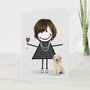 Carte Fille en bâtonnets pour anniversaire avec chien  