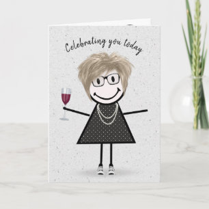 Carte Fille en bâtonnets pour anniversaire avec du vin r