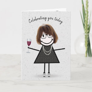 Carte Fille en bâtonnets pour anniversaire avec du vin r