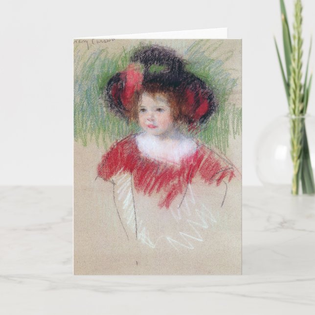 Carte Fille en Big Bonnett et robe rouge, Mary Cassatt (Devant)