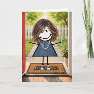 Carte Fille en bonhomme allumette d'anniversaire avec ma