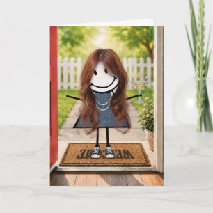 Carte Fille en bonhomme allumette d'anniversaire avec Ma