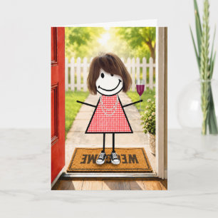 Carte Fille en bonhomme allumette d'anniversaire avec un