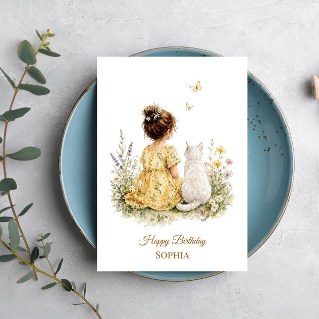 Carte Fille et chat blanc (Créateur téléchargé)