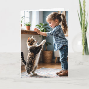 Carte Fille Et Chat Haut Cinq Anniversaire