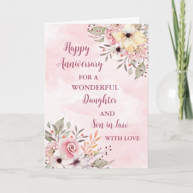 Carte Fille et Fils Floral en Droit Anniversaire Mariage (Devant)