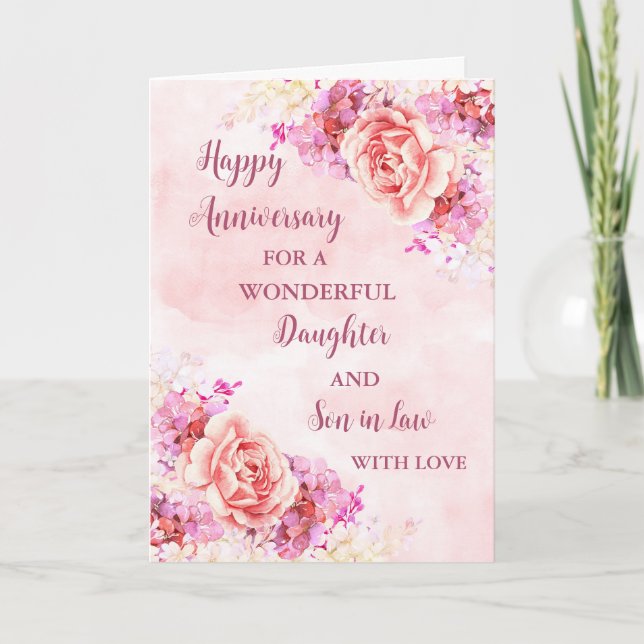 Carte Fille et Fils Floral en Droit Anniversaire Mariage (Devant)