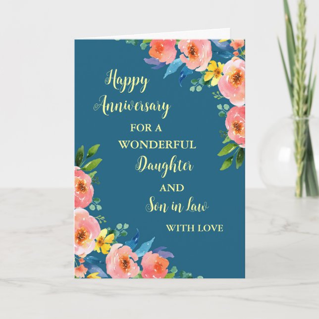 Carte Fille et Fils Floral en Droit Anniversaire Mariage (Devant)
