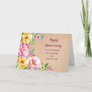 Carte Fille et Fils Floral en Droit Anniversaire Mariage