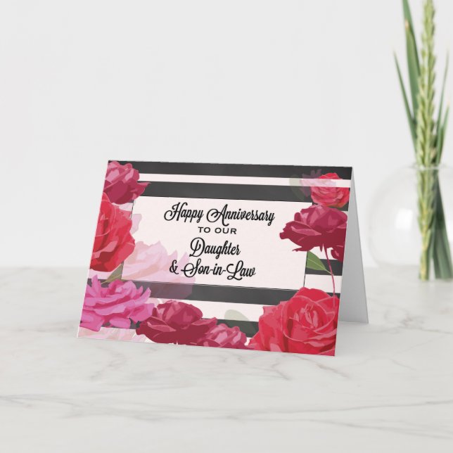Carte Fille et gendre Mariage Roses de l'anniversaire (Devant)