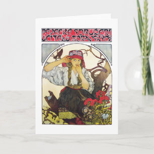 Carte Fille et géranium, Mucha