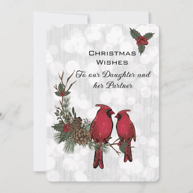 Carte Fille et partenaire Cardinal Rouge Noël (Devant)