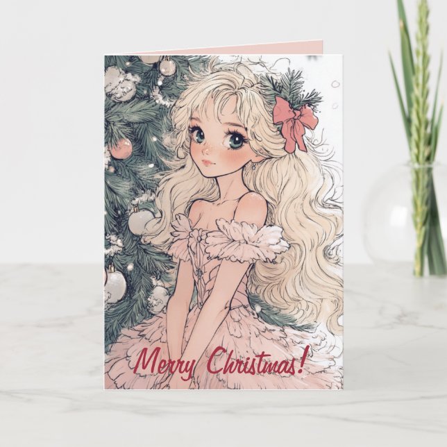 Carte fille et sapin de Noël à l'ancienne (Devant)