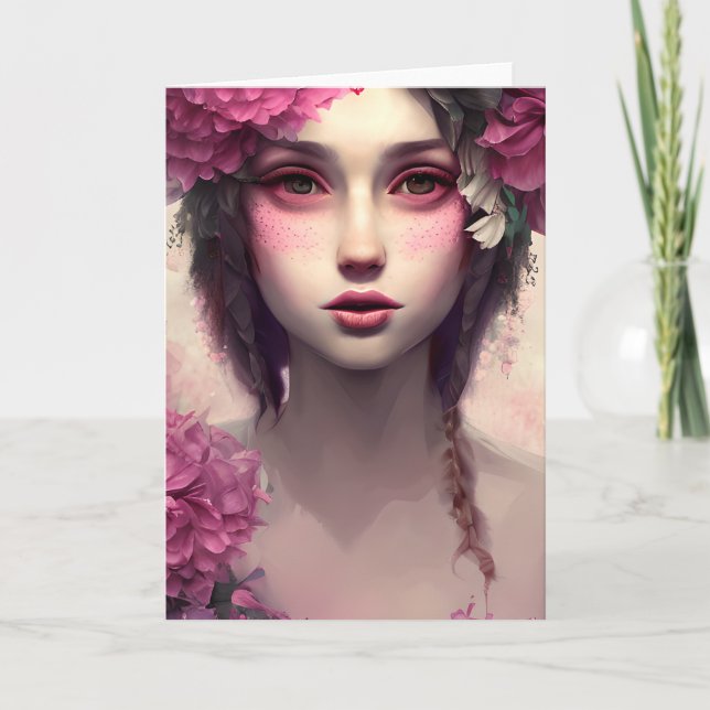 Carte Fille éthérée avec des taches roses (Devant)