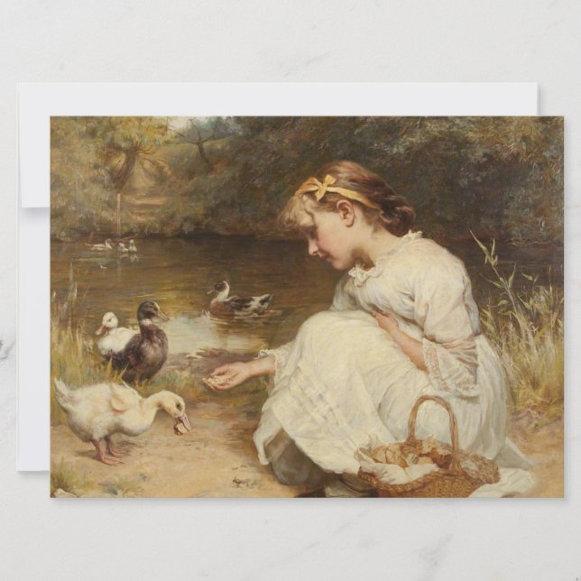 Carte Fille faire des amis avec des canards (Frederick M (Devant)