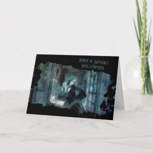 Carte Fille Fantôme en Bleu – Art Surréaliste Hantant