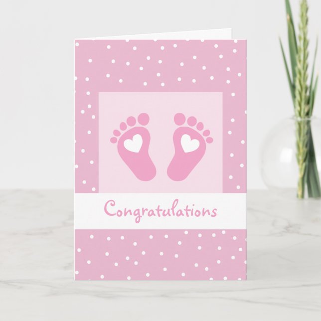 Carte Fille Félicitations Bébé Pieds Rose (Devant)