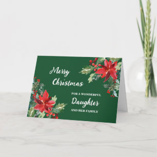Carte Fille florale rustique et famille Joyeux Noël