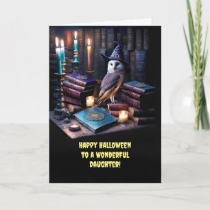 Carte Fille Halloween heureux avec une jolie magie de cu