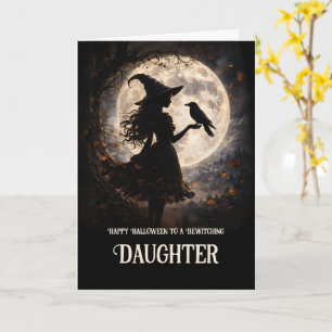 Carte Fille Joyeux Halloween Belle Sorcière et Corbeau