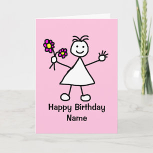 Carte Fille mignonne aux fleurs Anniversaire