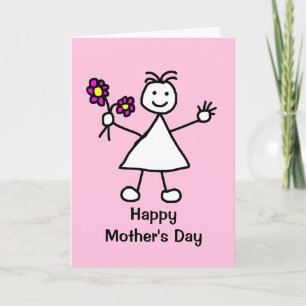 Carte Fille mignonne aux fleurs Fête des mères