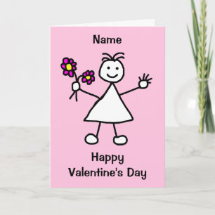 Carte Fille mignonne aux fleurs Valentines Day