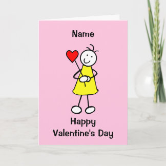 Carte Fille mignonne avec coeur Valentines Day