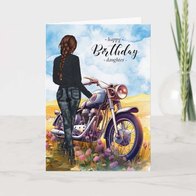 Carte Fille moto et femme cavalier Anniversaire (Devant)