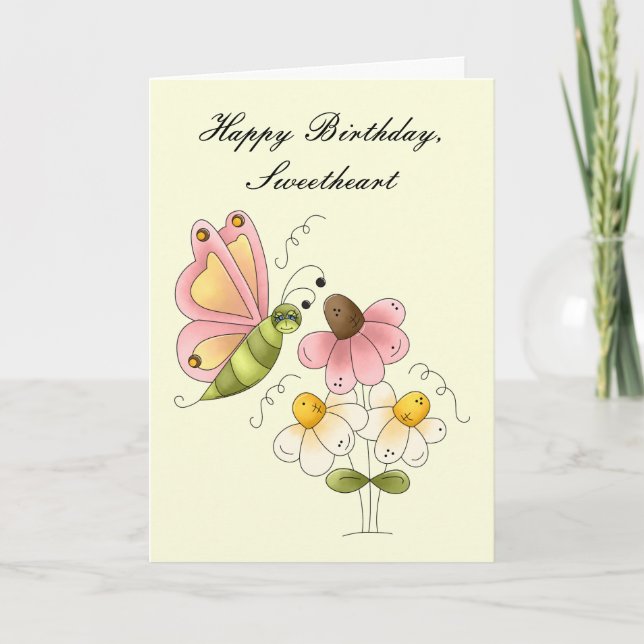 Carte Fille papillon doux Anniversaire (Devant)