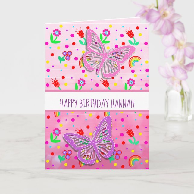 Carte Fille papillon personnalisée Joyeux anniversaire (Orchidée)