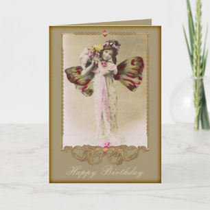 Carte fille papillon vintage