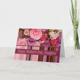 Carte Fille Pastel roses & rayures Fête des Mères