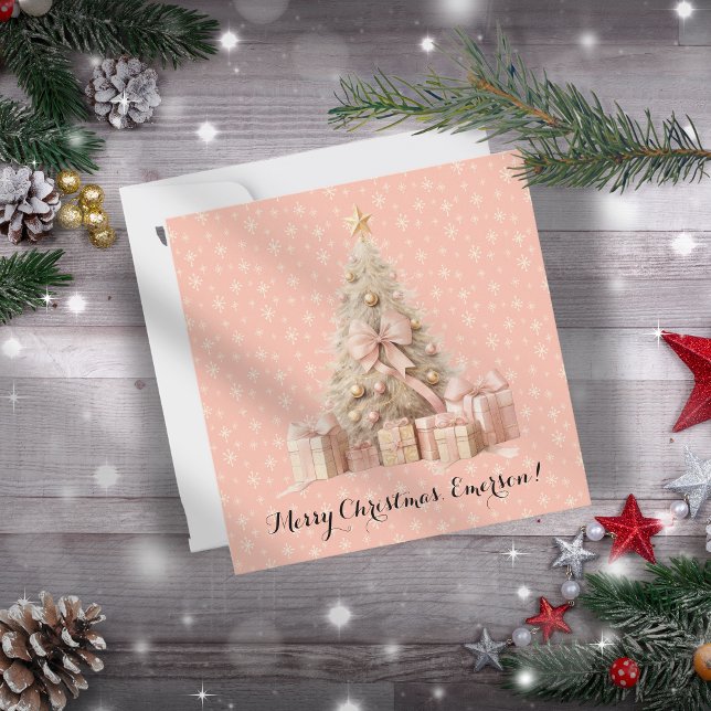 Carte Fille Pastel Soft Pink Snowflakes & Christmas Tree (Créateur téléchargé)