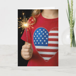 Carte Fille patriotique d'anniversaire tenant un cierge