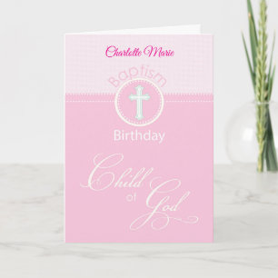 Carte Fille Pink Enfant de Dieu Baptême Félicitations