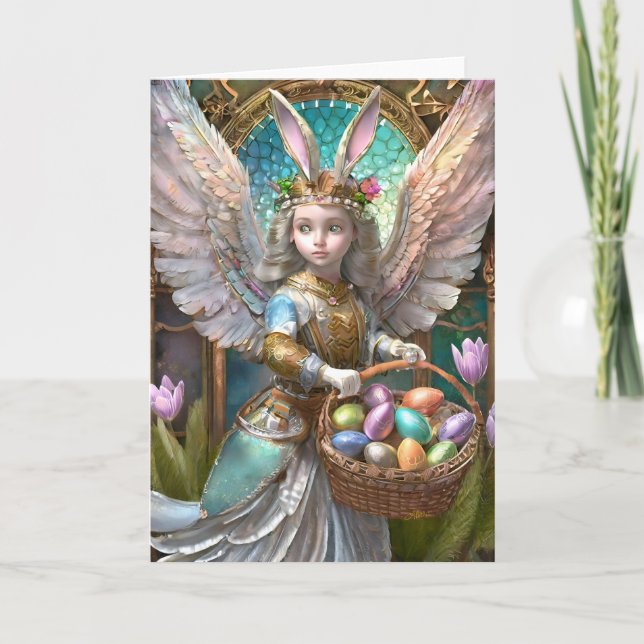 Carte Fille portant le costume de lapin de Pâques (Devant)