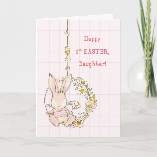 Carte Fille premier lapin de Pâques à coudre (Devant)