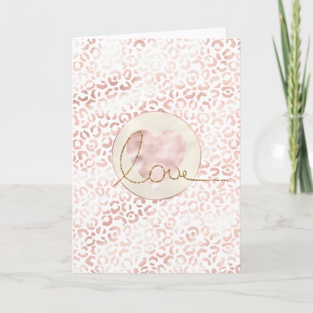 Carte Fille rose Empreinte de léopard Coeur Or Parties s (Devant)